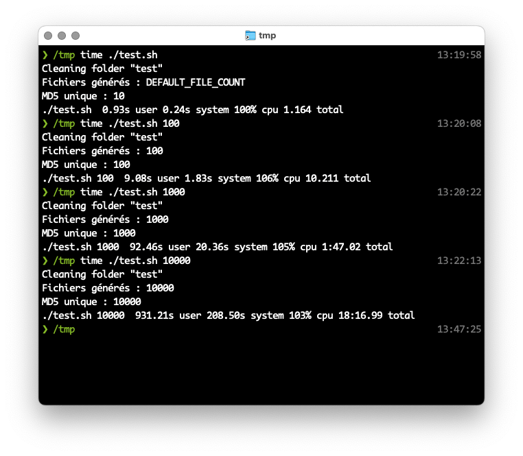 Capture d’une fenêtre de Terminal qui a exécuté le script