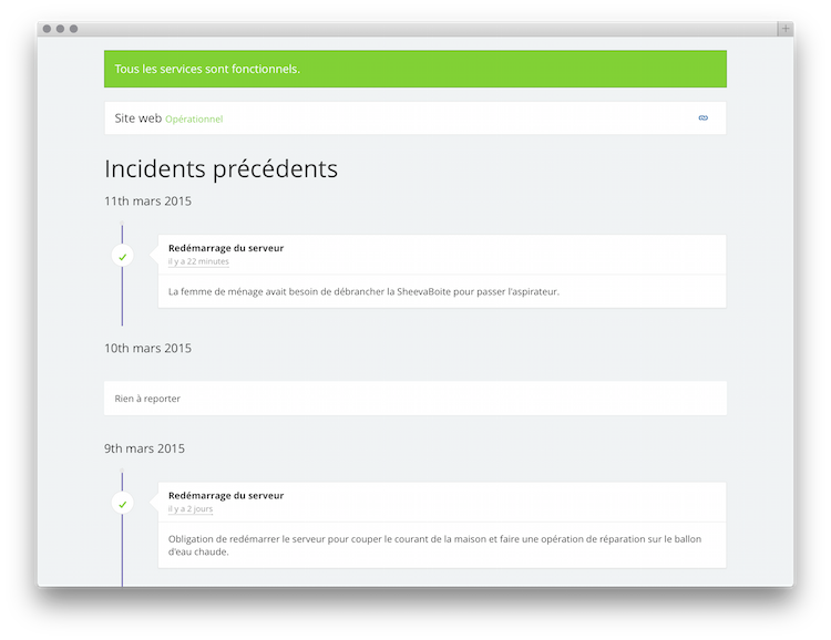 Capture d’une page de status créée avec Cachet