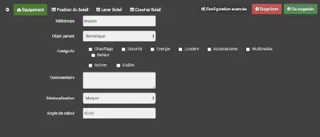 Capture de la configuration du plugin Heliotrope