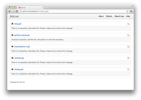 Capture de la home de GitList