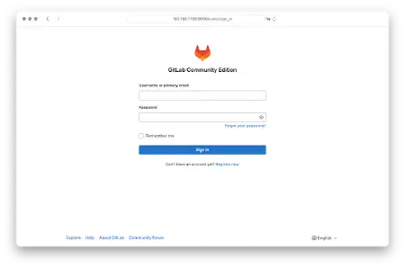 Capture du login de Gitlab après démarrage des containers