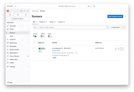 Capture de la liste des runners dans Gitlab