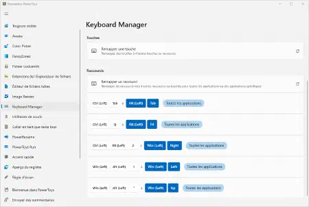 Capture de l&rsquo;extension PowerToys : Keyboard Manager