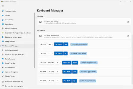 Capture de l’extension PowerToys : Keyboard Manager