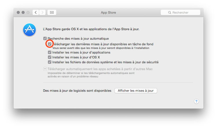 Capture des préférences de l’AppStore sur Yosemite
