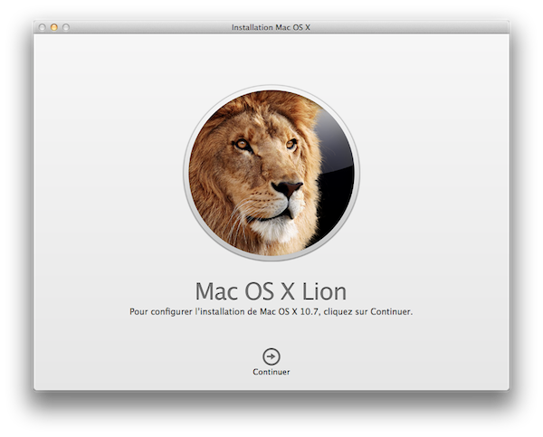 Fenêtre de lancement de l’installateur de Lion