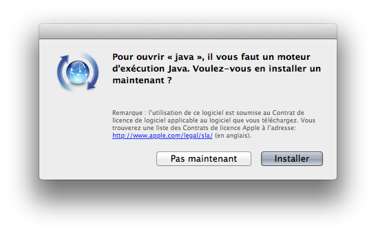 Fenêtre de lancement de l’installateur Java