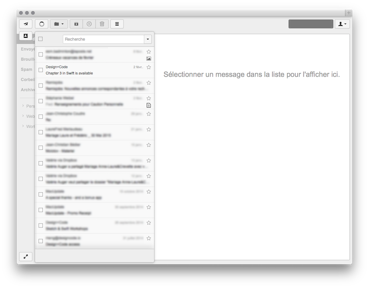 Capture de la liste des messages de RainLoop