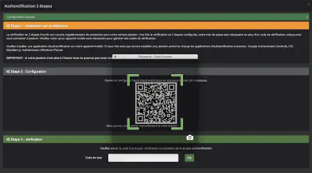Modale d’activation de la 2FA sur Jeedom