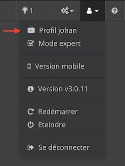 Menu pour accéder à son profil sur Jeedom